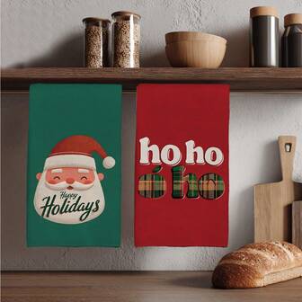 2pcs Santa Claus Pattern Kitchen Towels, Rectangular Super Soft Fiber Kitchen Towels, Dish Cloths, Dish Towels, Christmas Holiday Kitchen Decor, Housewarming Gifts For Neighbors, Kitchen Towels And Dish Cloths, Home Decor