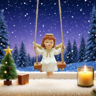 1 件古典秋千天使圣诞树挂饰，花园悬挂雕像，冬季仙女摆件装饰，圣诞树挂饰，适合节日派对装饰、门廊装饰、圣诞节、圣诞袜填充物