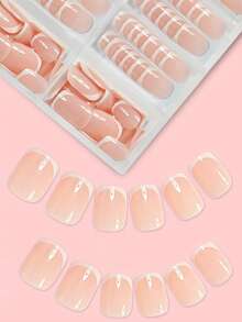 ARTAUG 240片短方形透明美甲贴纸，简约黑白法式美甲亮面人造指甲，适合日常工作、学习、派对DIY美甲，女士按压式美甲贴片 - 彩色 - 查看 3