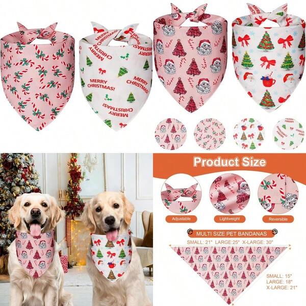 Cute Christmas Dog Bandanas Large 2PCS 4 Pattern Holiday Scarf For Boy And Girl Triangle Reversible Bibs Breed For Puppy Pets- Sdgrfh