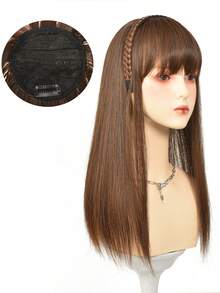 合成长直发半头带假发夹式接发蓬松自然浅棕色假发片，带发带 - 彩色 - 查看 7