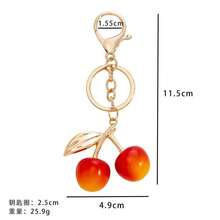 Golden Cherry Bag Charm - Resin Keychain Accessory With Red Cherry Design, Round Shape For Decorating Handbags (Red) Christmas Gift