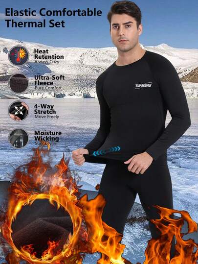 男士秋冬保暖内衣套装，保暖睡衣套装，冬季户外运动保暖内衣套装，适合滑雪、狩猎、寒冷天气保暖打底保暖睡衣套装，适合户外跑步、运动、保暖。