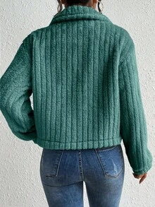 Novedades otoño/invierno para mujer chaqueta casual , sensual y elegante para el día a día Ideal para salidas, vacaciones, reuniones y festivales Cálido, resistente al viento y al frío Perfecto para Año Nuevo, Navidad, Halloween y San Valentín Cazadora con diseño de solapa con botón delantero de franela - Verde Oliva - Ver 3