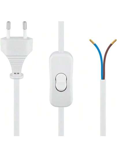 Alpinaluz Power Cable Switch, European Plug 130cm, 220V, White, Plugs, Sources Lamp Holders.