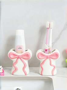 1个北欧风T型粉色牙刷架，化妆品收纳架，浴室台面装饰，美观的房间装饰，家居装饰，节省空间的收纳，适用于厨房、浴室、卧室 - 彩色 - 查看 5