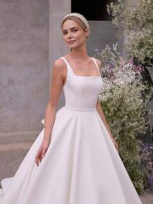 Stunning Square Neckline Satin Wedding Gown - Perfect For Christmas, Halloween, Weddings, Proms & Birthdays - trắng - Xem 2