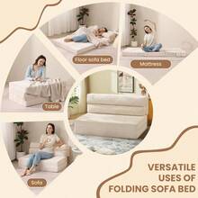 Folding Sofa Bed Convertible Sleeper Chair With Pillow And Foldable Mattress 2-In-1 Pull-Out Loveseat Sofa Portable Fold-Out Chair Bed Comfortable Floor Couch Lounge For Living Room Bedroom Beige Twin Size Ideal For Small Apartments Guest Rooms Or Compact Spaces - 米色 - 查看 5