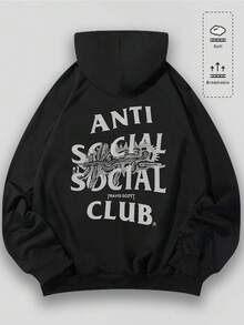 Aged Washed Cotton Crew Neck 270g Double-Sided Printing Artistic "Anti Sociel Social Club Trevis Scott Collab Graphic" Y2k,Soulja,Concert,Halloween,Gothic,Vintage,Streetwear Graphic,009-AB - màu đen - Xem 2