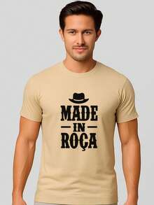 Men's T-Shirt With Agro Print Made In Roça, Comfortable, 100% Cotton, Black, Khaki, White - Màu Khaki - Xem 1