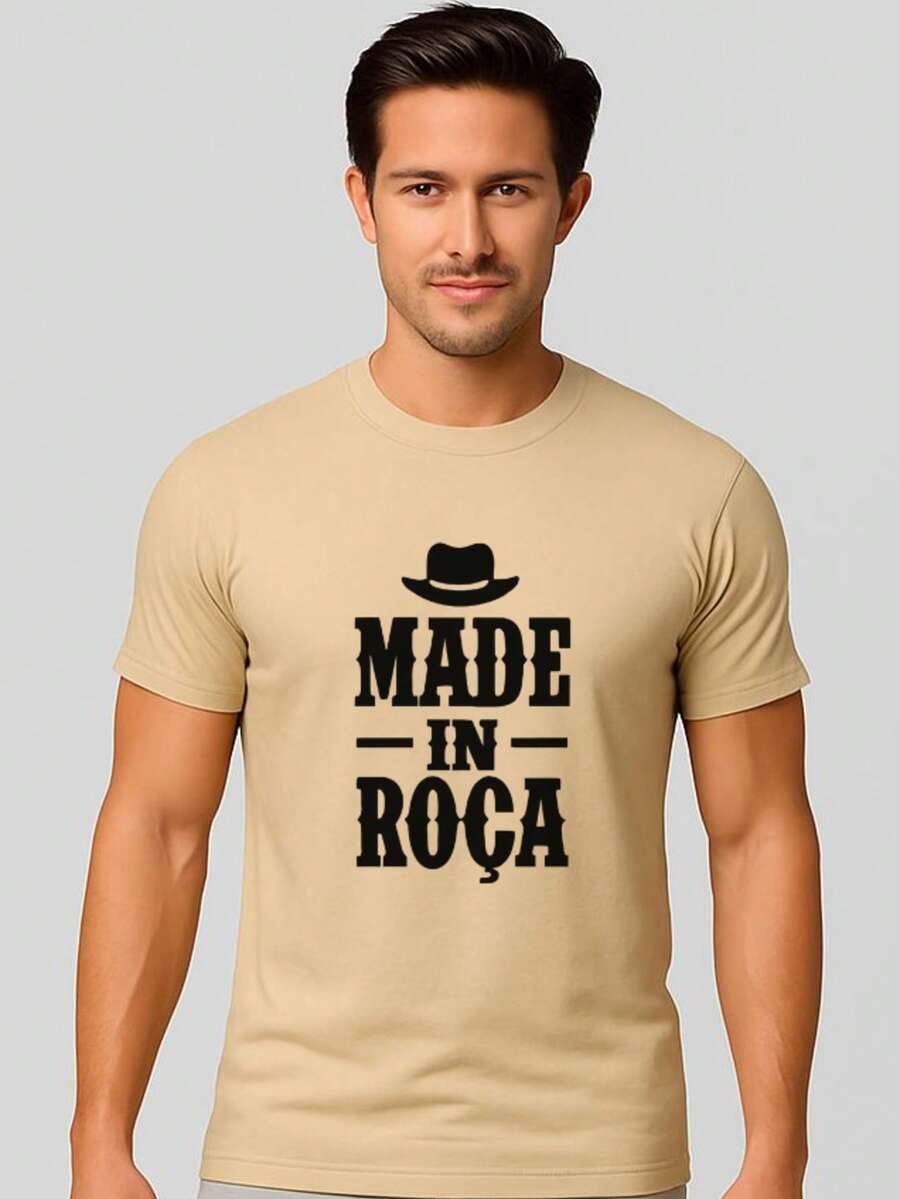 Men's T-Shirt With Agro Print Made In Roça, Comfortable, 100% Cotton, Black, Khaki, White - Màu Khaki - Xem 1