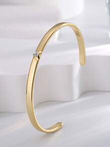 Charm-In 1 pieza Brazalete con patrón de flor de circonita de color dorado para mujer - Modelo dorado 3 - Ver 2