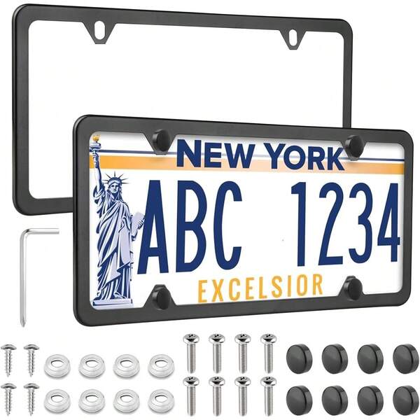 2 Marcos para Matrículas de Coche, Genérico Porta Placas para Auto, Kit de Tornillos Antirrobo de Acero Inoxidable para Placa de Matrícula, Marco Universal (Negro)