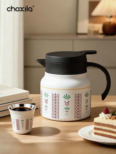 choxila 1pc Stainless Steel Vacuum Flask, Insulated Teapot With Infuser, Saudi Style Tea Kettle, Water Pot, Coffee Pot, Double-Walled Vacuum Carafe Jug For Party/Home/Office/Ramadan Gifts