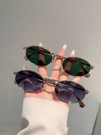 1 Pc Vintage Golden Oval Frame Fashion Glasses For Women - Y2K Retro Small Glasses Chic Eyewear For Street Style & Party Looks