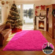Soft Modern Indoor Large Rug, Comes With 4 Rug Stickers, Multiple Sizes To Choose From, Bedroom, Living Room, Dormitory, Children's Room, Home Decoration, Non-Slip Plush Rug, Room Decoration, Christmas Room Decoration Rug - Rose Red - Hot Pink - View 6