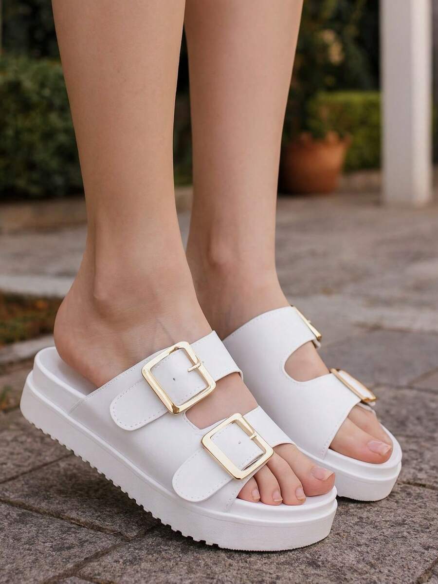 Women's Sandal Papete European Style Buckle Blogger Versatile Comfortable - White - View 1