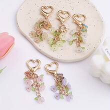 3D Flower Keychain In Pink Gold Alloy, Double Lobster Clasp Key Ring With Vibrant Floral Charm, Chic Bag & Wallet Pendant, Cute Gift For Women - Màu tím - Xem 8