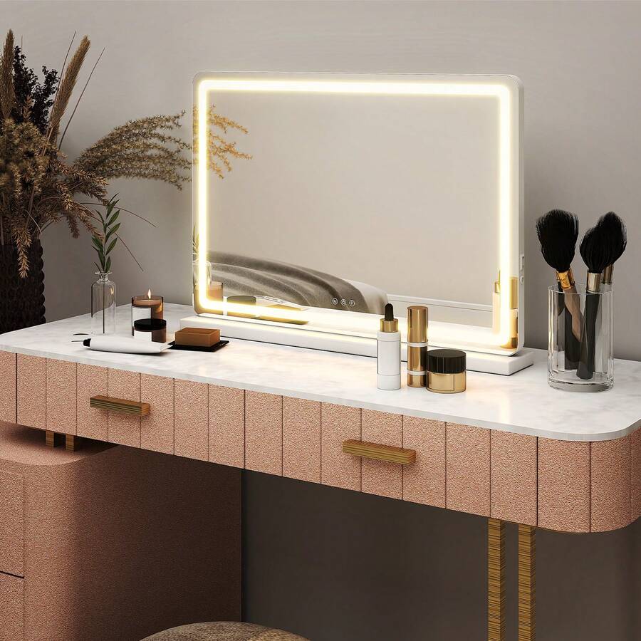 Sweetcrispy LED Vanity Mirror With Lights, Dimmable 3 Color Modes Makeup Mirror With Memory Function, USB Charging, Aluminum Frame, Lighted Mirror For Desk Or Bedroom - Xem 1