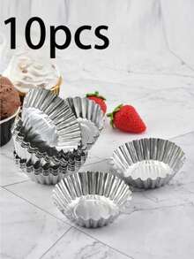 20pcs Reusable Aluminum Tart Molds, Suitable For Muffins, Cupcakes, Pudding, Non-Stick Baking Trays, 7cm Silver Baking Tools, Cake Pastry Molds