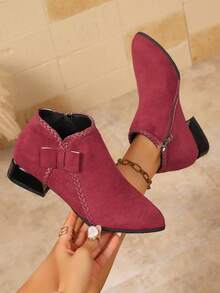 Botines de tacón bajo de punta fina con textura tejida, versátiles y de moda para mujer, para primavera/otoño