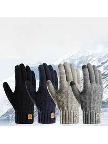1 Par de Luvas de Malha Quentes de Inverno para Homens, com Dupla Camada e Pontas dos Dedos Compatíveis com Tela de Toque, para Festas, Direção, Corrida, Jogos de Celular e Atividades Diárias, Acessórios de Halloween, Luvas de Inverno, Luvas de Neve