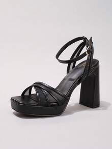 Giày sandal cao gót màu đen phối ren dành cho nữ, giày dự tiệc gợi cảm với đế chống thấm nước, mũi vuông, dép lê thời trang, phù hợp với trang phục mùa xuân hè. - màu đen - Xem 15