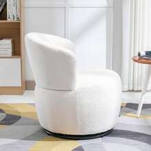 White Teddy Plush Swivel Chair With Lumbar Cushion - 100 Kg Load Capacity With Rotating Metal Base - White - View 3
