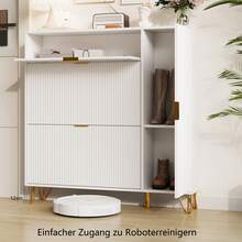 MISNODE Meuble à chaussures blanc avec 2 portes pliantes, étagère à chaussures avec tiroir et étagère de rangement, étagère à chaussures étroite, dispositif anti-basculement, pour entrée couloir couloir chambre salon, 110 x 24 x 114,5 cm - Blanc - Voir 6