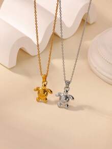 1件朋克风海龟项链，女士项链，18K镀金不锈钢海龟吊坠项链，派对婚礼圣诞节动物饰品礼物 - 彩色 - 查看 4