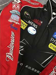 Embroidered Spring And Autumn Cross-Border New Foreign Trade Jacket Printed Locomotory Cotton Clothing Loose Coat Cotton CoatF01 Racing Suit Embroidery Racing Suit Cycling Suit Motorcycle Suit Embroidery Casual Long-Sleeved A169 Motorcycle Cycling Suit - Bạch Vi Đen - Xem 3