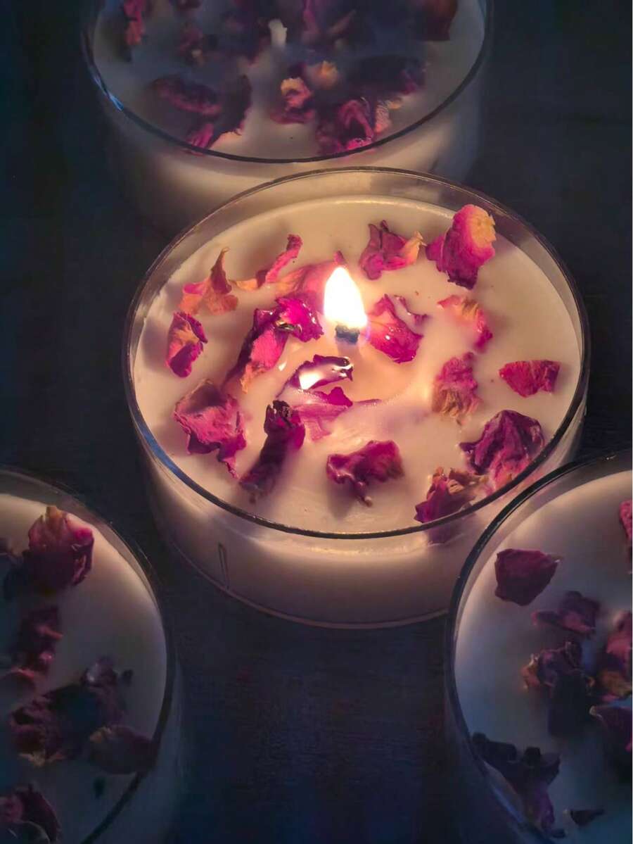 Vela perfumada com pétalas de rosa, cera de soja natural, uso interno, adequada para festas, aromaterapia, meditação e ioga, iluminação de emergência