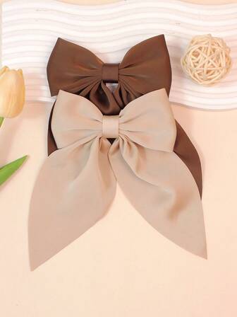 1/2个装 女孩纯色蝴蝶结发夹 棕色蝴蝶结，可爱蝴蝶结发卡 适合女孩/女士，优雅发饰，圣诞头饰，发夹，发卡