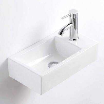 【排水セット付き】 手洗い器 壁掛け 手洗器 陶器 洗面ボウル 洗面台 おしゃれ 手洗いボウル 壁付け型 37*18*9CM 蛇口左侧