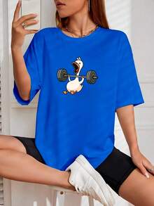 Women's Basic Duck Training T-Shirt Cotton Shirt - Royal Blue - View 2
