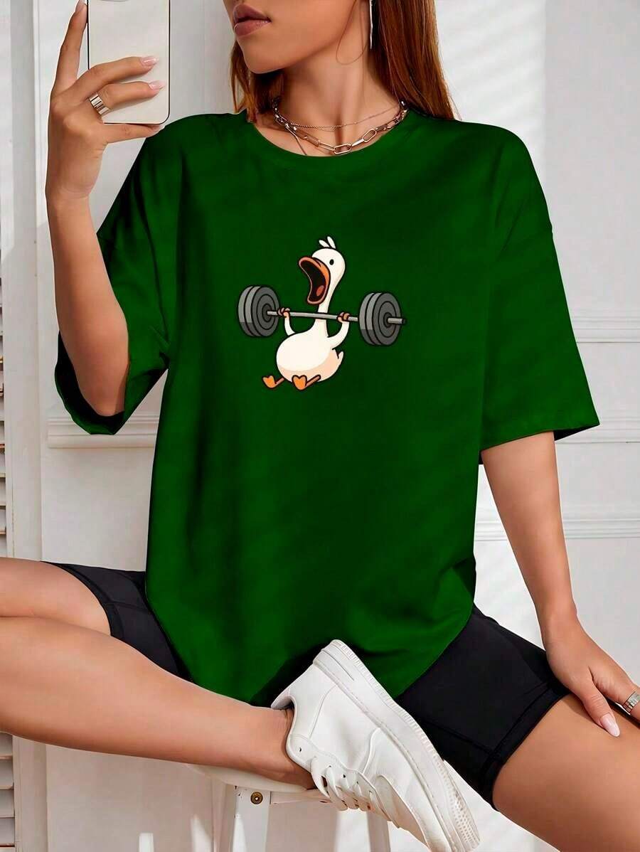 Women's Basic Duck Training T-Shirt Cotton Shirt - Green - View 1