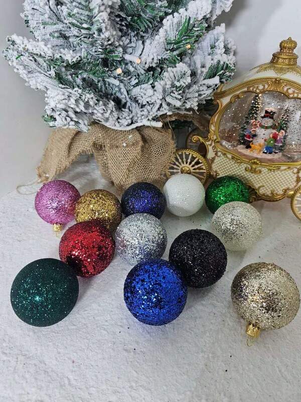 9 piezas/Caja Bolas de adorno de árbol de Navidad de 6 cm de vidrio con brillo