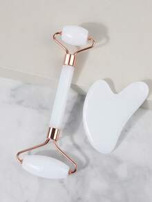 2pcs Resin Massage Roller Set - Double-Headed Massage Roller + Massage Gua Sha Board, Eye & Face Massage, Facial Massage Tools, Envelope Bag Packaging