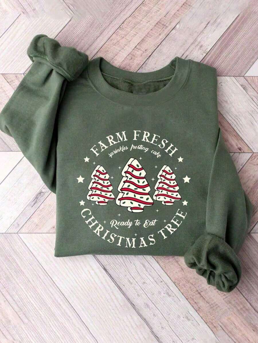 2025 New Women's Sweatshirt INAWLY Christmas Tree Farm Fresh Shirt Christmas Tree Cake Shirt Christmas Cake Sweatshirt Christmas Crew Neck Sweater Women's Christmas Blouse,Long Sleeve TopsLoose And Comfortable - Xanh bạc hà 2 - Xem 1