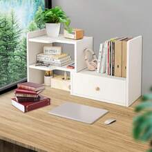 Desktop Shelf Storage Rack Multipurpose Bookshelf Desktop Organizer Home Interior Rack Supplies Extendable Wooden Tabletop Bookshelf Bookcase Office Desk Shelves For Books Cosmetic White
