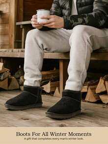 Men's Cozy Winter Boots Suede Leather Warm Fuzzy Lining Cold Weather Outdoor Casual Short Boots - 黑色 - 查看 11