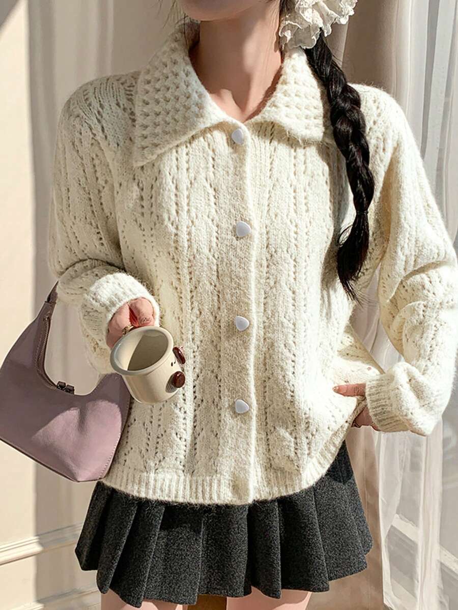 Áo len cardigan cổ khoét rỗng thiết kế Hàn Quốc mới thu đông dành cho nữ, áo len rộng rãi, ngọt ngào, mềm mại và ấm áp