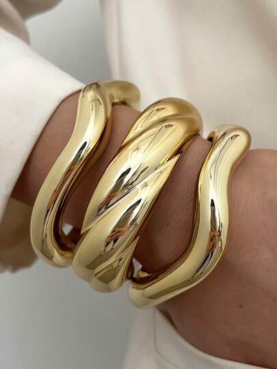 3/1pc Vintage Elegant Fashion Casual Minimalist Wide Stripe CCB Resin Lightweight Open Bangle Set, Suitable For Women's Daily, Party, Wedding Wear, Stackable, Holiday Gift