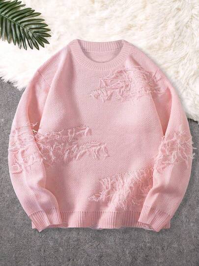 1pc Teen Boy Fashionable Casual Comfortable Retro Solid Color Crew Neck Pullover Sweater, Suitable For Daily Wear, School, Street, Outdoor, Spring/Autumn/Winter, Halloween, Christmas