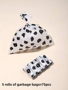 75pcs/5rolls Disposable Trash Bags, Bear Pattern Diaper Changing Bags, Convenient Carry, Car Garbage Bags, Suitable For Stroller, Living Room, Bathroom, Nursery Cleaning, Random Color