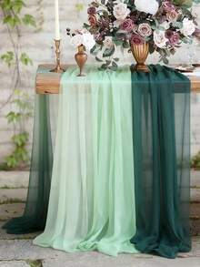Elegante camino de mesa con brillo verde oscuro, largo camino de mesa de boda estilo bohemio de gasa, bufanda de mesa transparente ligera, adecuado para boda, Navidad, ducha nupcial, ducha de bebé, cumpleaños, fiesta, vacaciones, decoración de mesa de comedor - Verde Oscuro - Ver 8