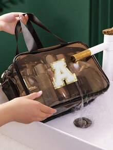 1个大容量旅行双层洗漱包，多功能化妆包，干湿分离洗漱收纳包，化妆品收纳袋，便携式化妆包，防水护肤品收纳包，浴室化妆包，简约风格手提包，沙滩包，适用于收纳护肤品、日常用品、口红、化妆刷、化妆笔、眼影、镜子、眼线笔、唇彩、护肤品、牙刷、牙刷杯、香皂、洗发水、梳子、手表、手机、项链、首饰、数码产品等。 - 黑色 - 查看 6