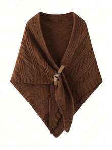 1pc Women's Spring/Autumn Shawl, Beige Leather Buckle Shawl, Thick Triangular Cloak Outwear, Knitted Scarf For Dress - Buckled Plush Shawl - View 10