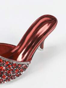 Zapatos de tacón alto para mujer, punta redonda, tacón transparente cómodo, con lujosos rhinestones brillantes, adecuados para fiestas y reuniones