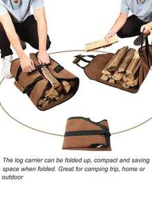 Bolsa para lenha à prova d'água com alça - Bolsa durável para armazenamento de madeira, bolsa para transporte de lenha resistente a rasgos para lareiras internas, acampamentos ao ar livre, caminhadas, jardinagem, piqueniques, viagens de trailer e uso em pátios, perfeita para armazenar e transportar toras, feixes de lenha e acendedores